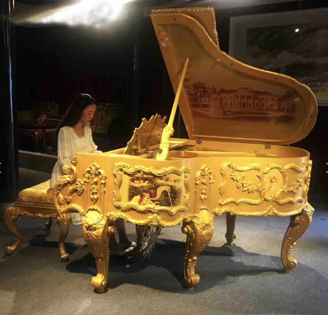 Custom Antique Royal Luxury Gold Grand Piano for Hotel Furniture 186cm 152cm 186cm